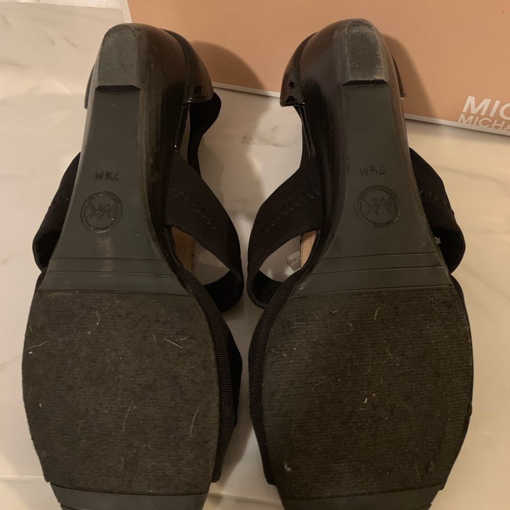 Michael Kors Black Zip-Front Open-Toe Wedge Sandals - Picture 2 of 2